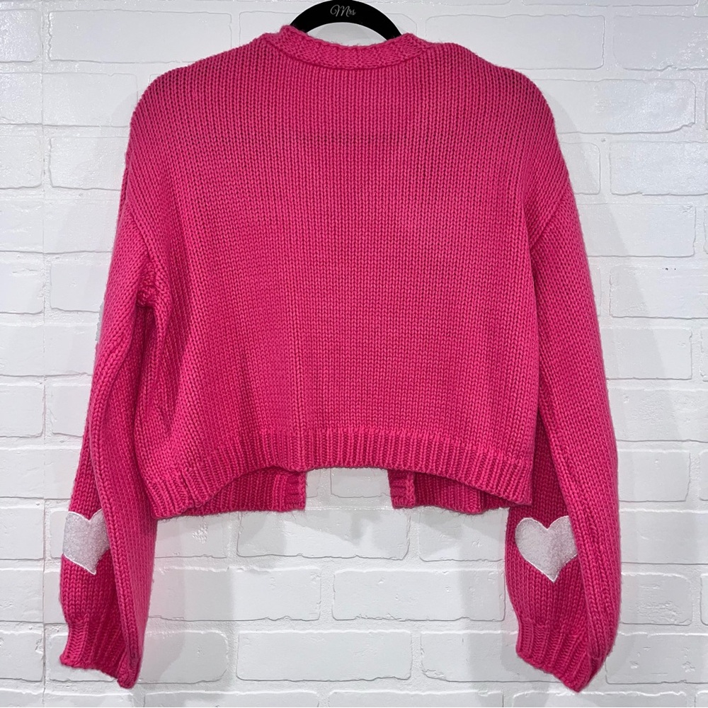 Pink with White Hearts Cardigan Barbie Sweater Valentine’s Day Scandi Girl - Picture 14 of 14